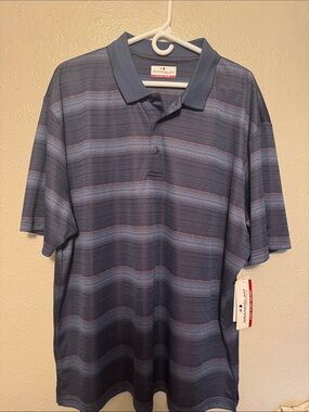 Grand Slam Men's Navy and Light Blue Horizontal Stripe Polo